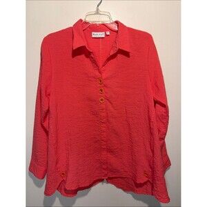Habitat Coral Textured Long Sleeve Button Down Shirt Large Buttons Beach SZ S